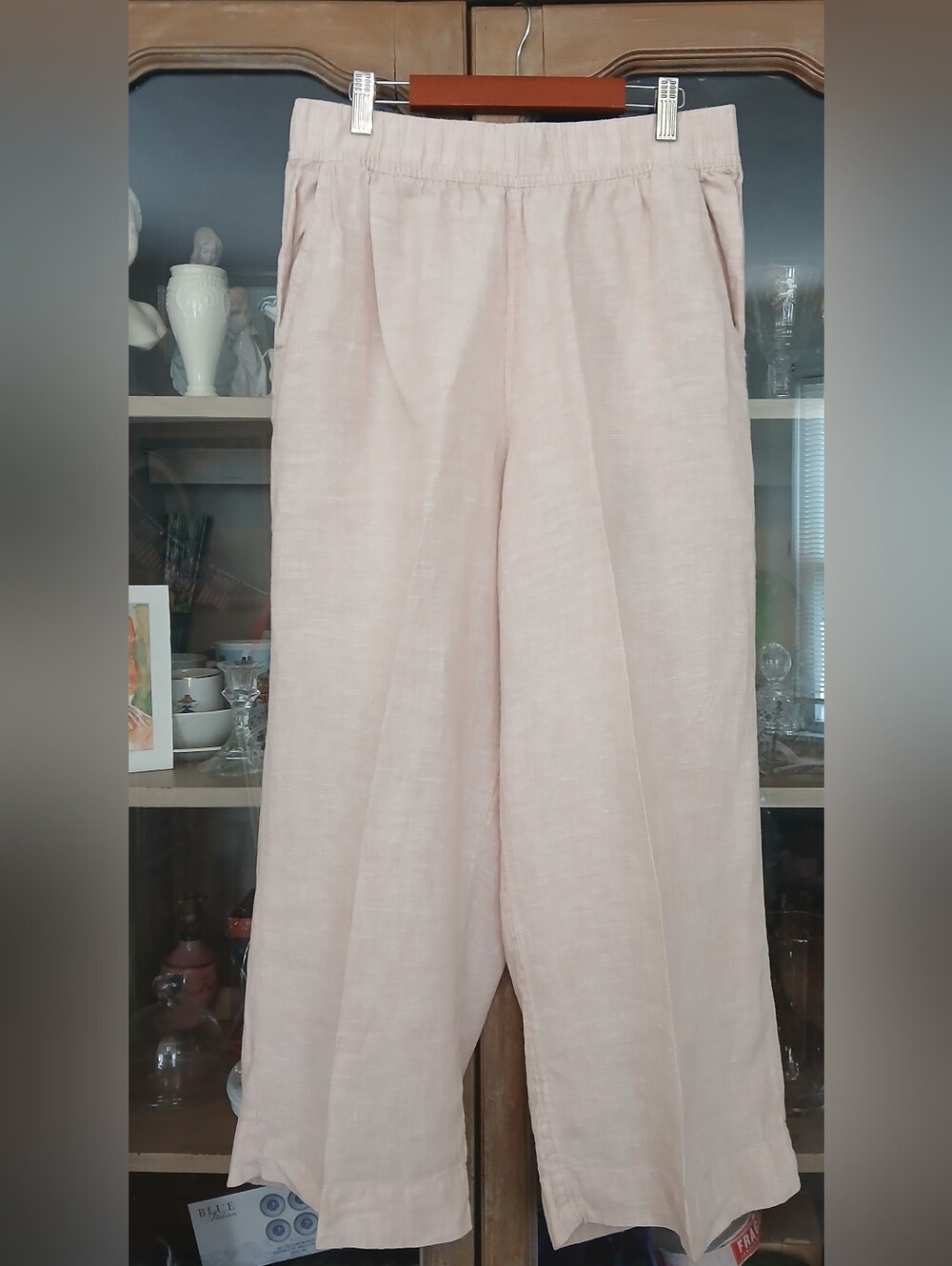 Tahari 100% Linen Beige Wide Leg Pant - m